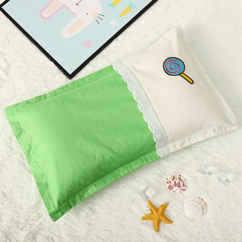 儿童枕头枕套幼儿园宝宝枕头套纯棉拼接刺绣枕套