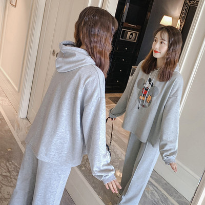 冬季孕妇装秋冬款秋装套装时尚大码加绒卫衣外套女冬装两件套上衣