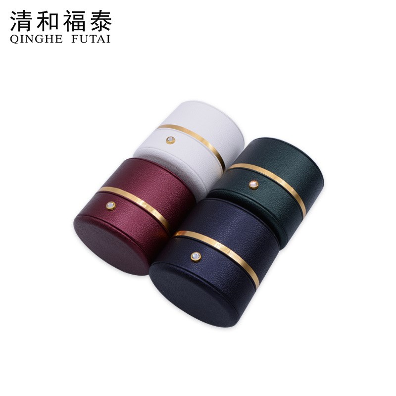 椭圆耳钉首e饰盒 两用金边PU皮吊坠珠宝盒 多用荔枝纹围边戒指盒