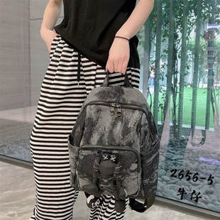 2024新款潮流女包防水尼龙双肩包带挂件休闲大容量背包旅行包百搭