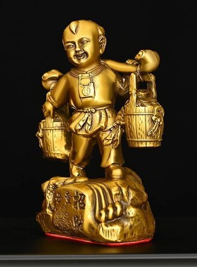 运财童子摆件纯铜挑财送财童子善财童子家居办公室桌面门店工艺品