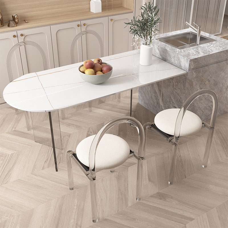 亚克力岩板餐桌悬浮椭圆形北欧小户型现代极简q中岛台饭桌一体长