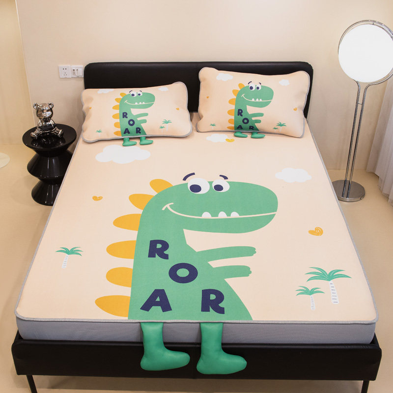 A类卡通恐龙夏季冰丝凉席三件套儿童凉感可爱床笠款可水洗空调席,床上用品,冰丝席,淘宝优惠券,粉丝福利购,淘宝优惠卷