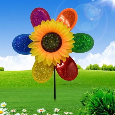 Colorful Sequins Sunflower Windmill Wind Spinner Home Garden