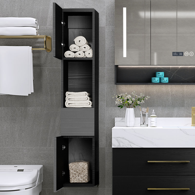 浴室柜置物窄挂墙式卫生间厕所马桶防水实木吊柜子镜边柜收纳侧柜