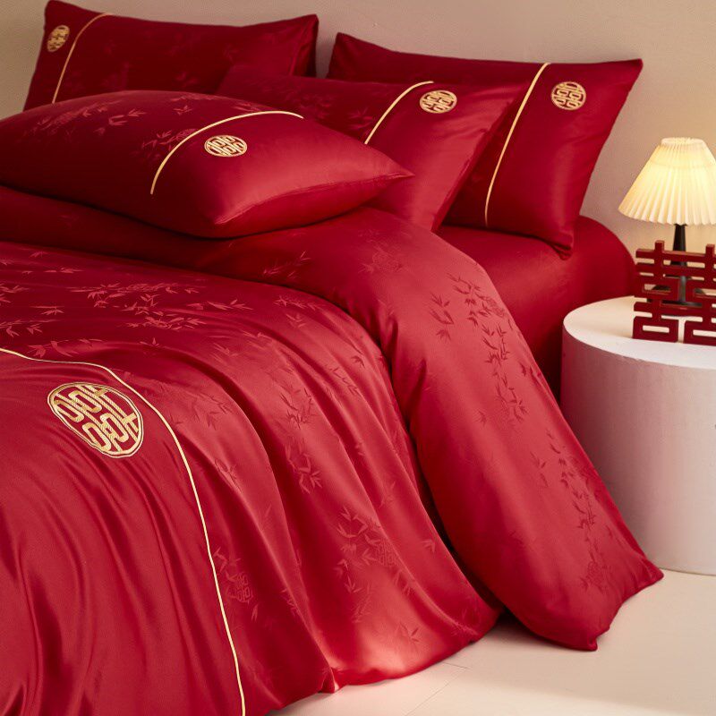 中式喜字结婚四件套大红色陪嫁床单被套婚庆床上用品婚房喜被,床上用品,婚庆床品套件,淘宝优惠券,粉丝福利购,淘宝优惠卷