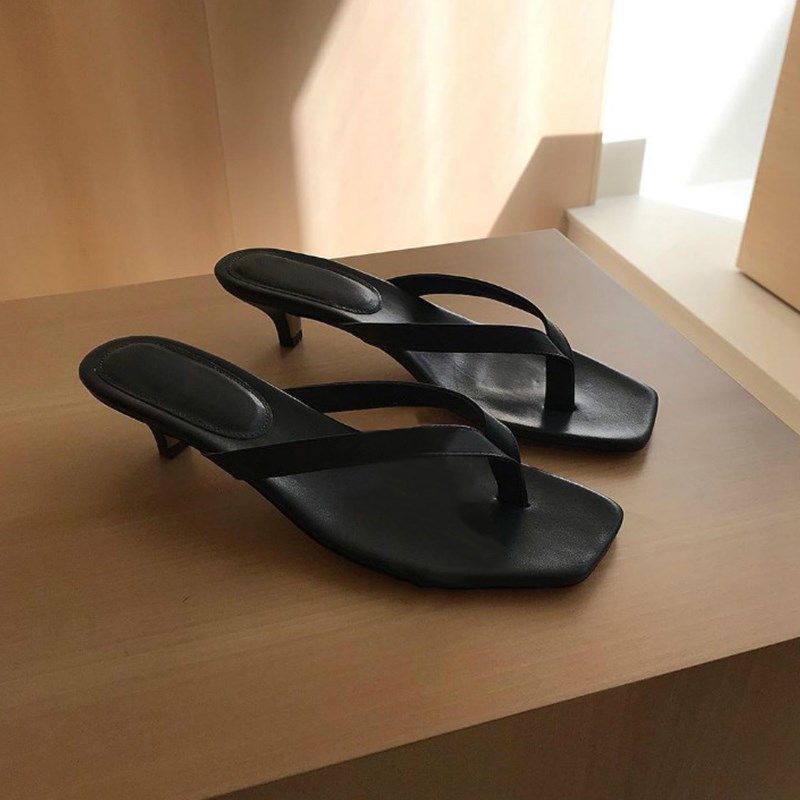 2024夏季新款真皮方头人字拖鞋气质百搭露趾夹脚夹趾小猫跟凉鞋女,女鞋,人字拖,淘宝优惠券,粉丝福利购,淘宝优惠卷