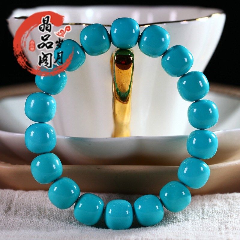 湖北原矿高瓷绿松石手链精品老型手串男女款桶珠圆珠散珠手链配饰