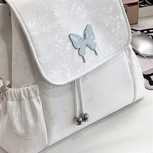 芭蕾风!高级感白色双肩包包女2024秋季新款学生大容量百搭背包潮