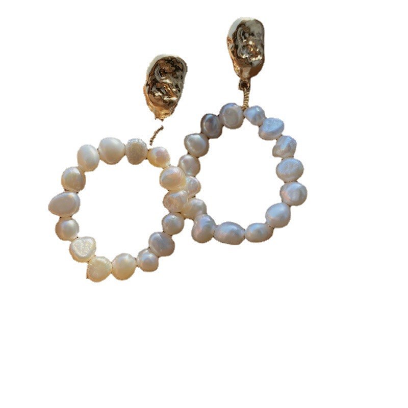 异彩罗马假日 巴洛克圆v环珍珠耳环女925银针复古珍珠