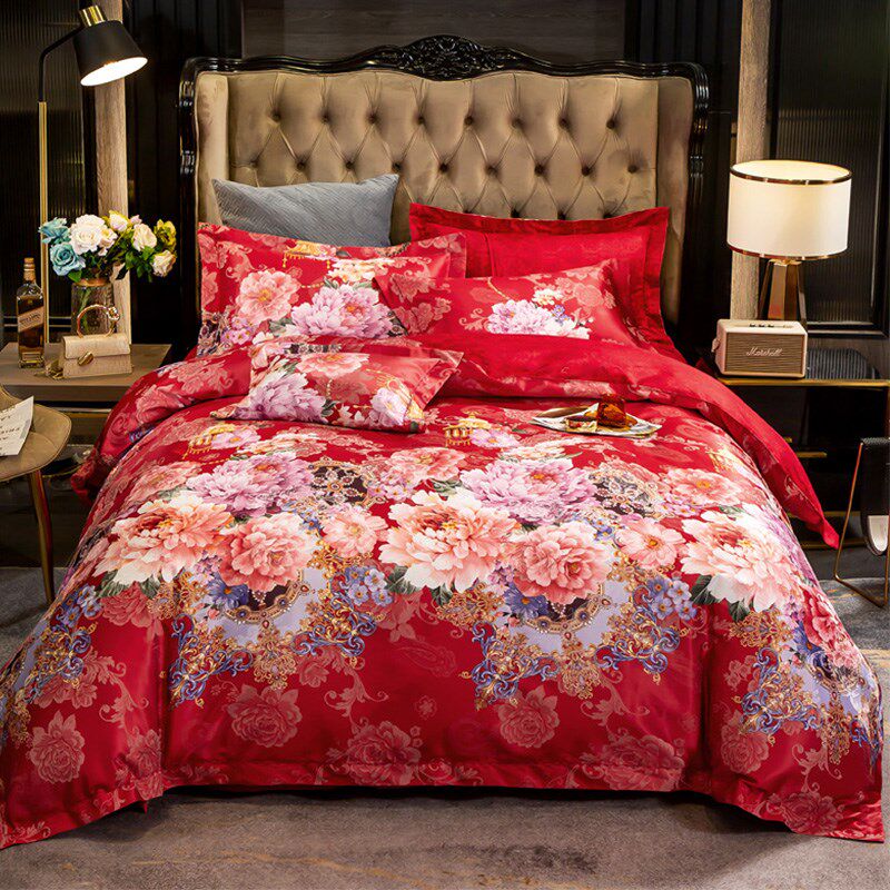 欧式提花四件套全棉斜纹4件套结婚陪嫁喜庆被套床单床上用品,床上用品,婚庆床品套件,淘宝优惠券,粉丝福利购,淘宝优惠卷