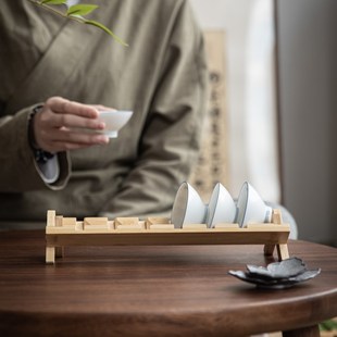 纯手绘陶瓷斗笠杯青白瓷功夫小茶杯喝茶碗6只套装带杯架家用待客