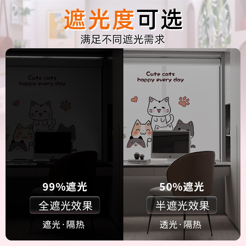 卷帘儿童房女孩男孩卧室全遮光自动回弹免打孔升降式卡通环保窗帘