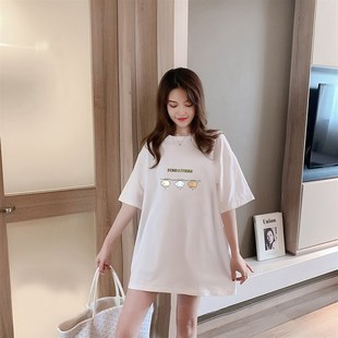 孕妇夏装t恤女中长款春装上衣宽松半袖连衣裙夏季T大码胖mm孕妇装