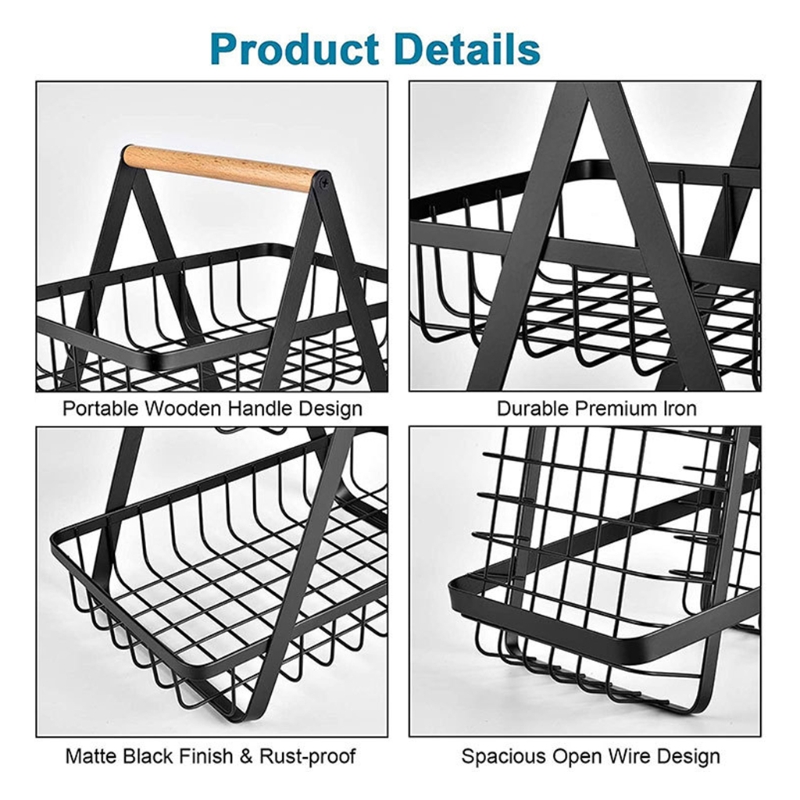 推荐2-Tier Metal Fruit Basket Portable Kitchen Storage Count