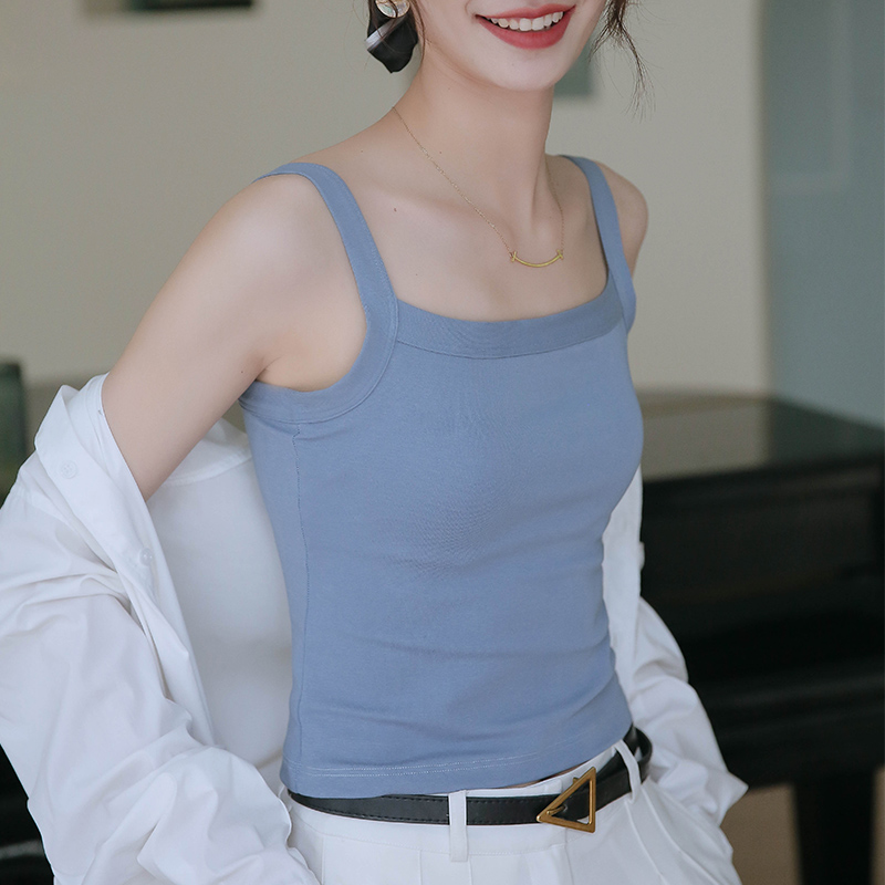 美背小背心女202l1年新款一体带胸垫吊带修身无袖上衣内搭打底外