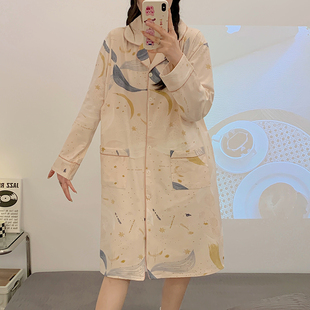 春秋季孕妇睡衣女连衣裙纯棉产后喂奶长袖长款哺乳睡裙月子服夏天