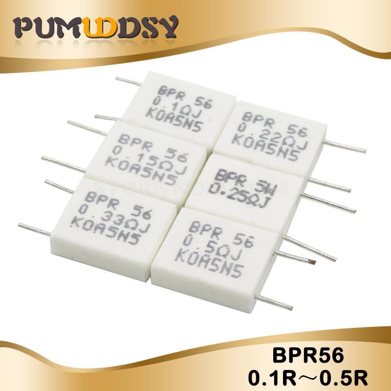 10pcs BPR56 5W l0.1 0.15 0.22 0.25 0.33 0.5 ohm Non-inductiv