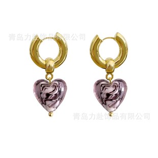 穆拉诺玻璃爱心耳环欧洲小众Q蓝色胖爱心耳环