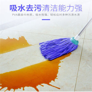 手拧圆头无水痕拖布家用客厅 鹿皮巾拖把懒人鸡皮墩布传统水拖老式