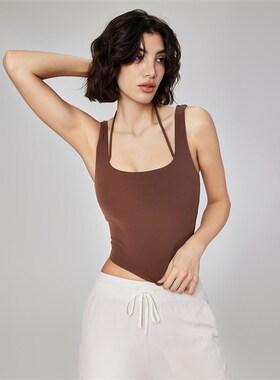 假两件运动内衣挂脖带胸垫瑜伽背心女一体式防震健身文胸 WX41007