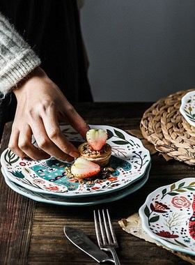 Handmade Painting Ceramic Plate Western Food Plate Home Kitc
