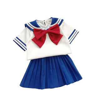 连衣裙短袖夏装百褶裙美少女战士女童cos服水冰月衣服水手服装