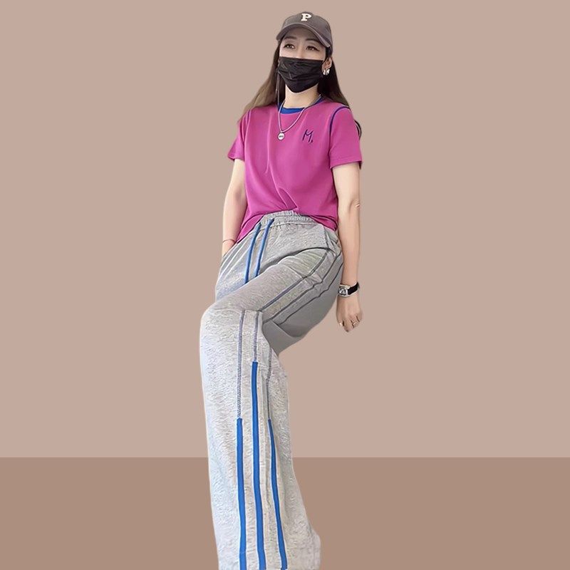 欧货休闲运动套装夏装女2024年新款洋气减龄阔腿裤两件套显瘦,女装/女士精品,休闲运动套装,淘宝优惠券,粉丝福利购,淘宝优惠卷