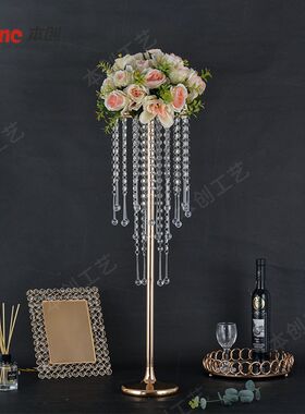 热卖欧式浪漫婚庆水晶花架西餐主桌装饰摆件婚礼路引金属花架