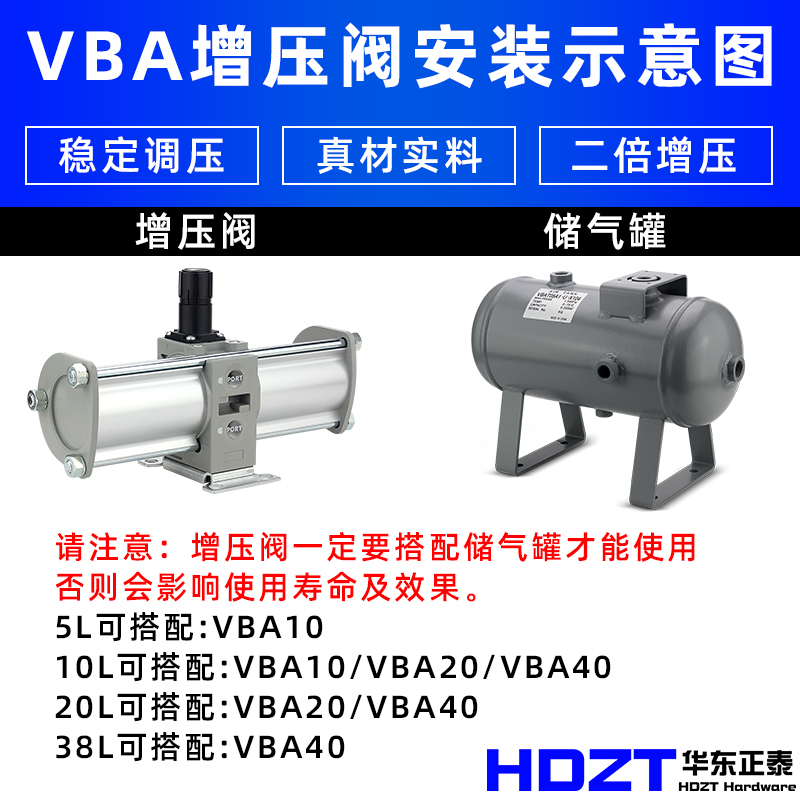 VBA空气压气体增压阀加压泵增压缸气动缸VBA10A-02/20A-03/4-04GN