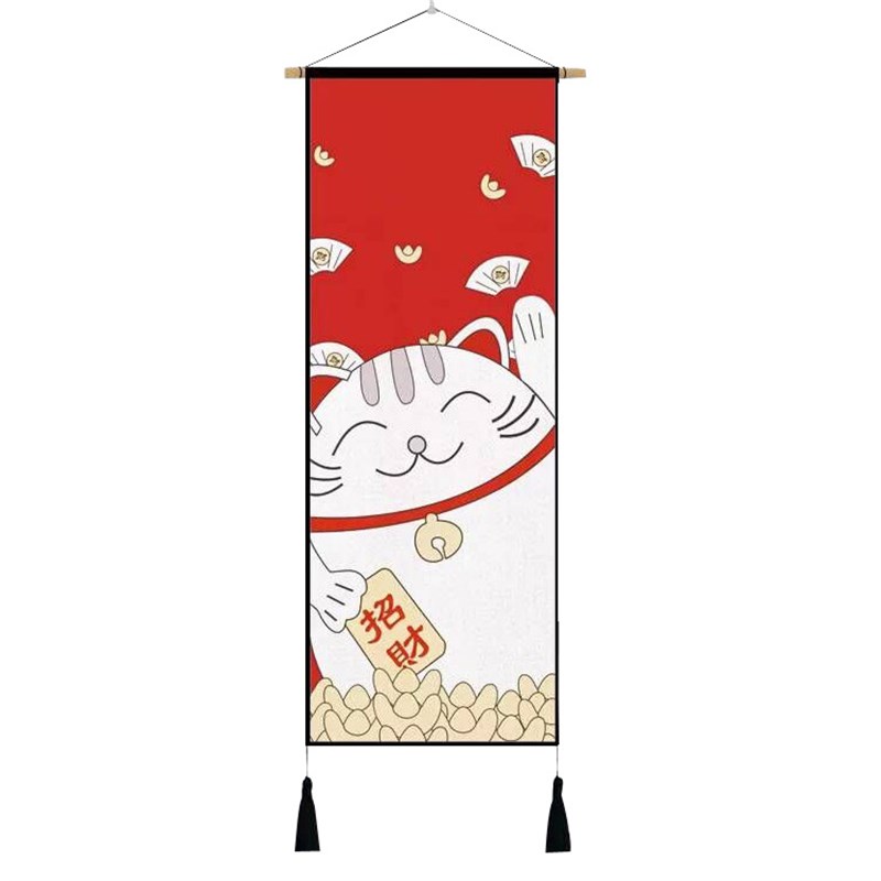 日式和风布艺挂画招财猫挂旗居酒屋酒店装饰壁画家居装饰画挂旗图片