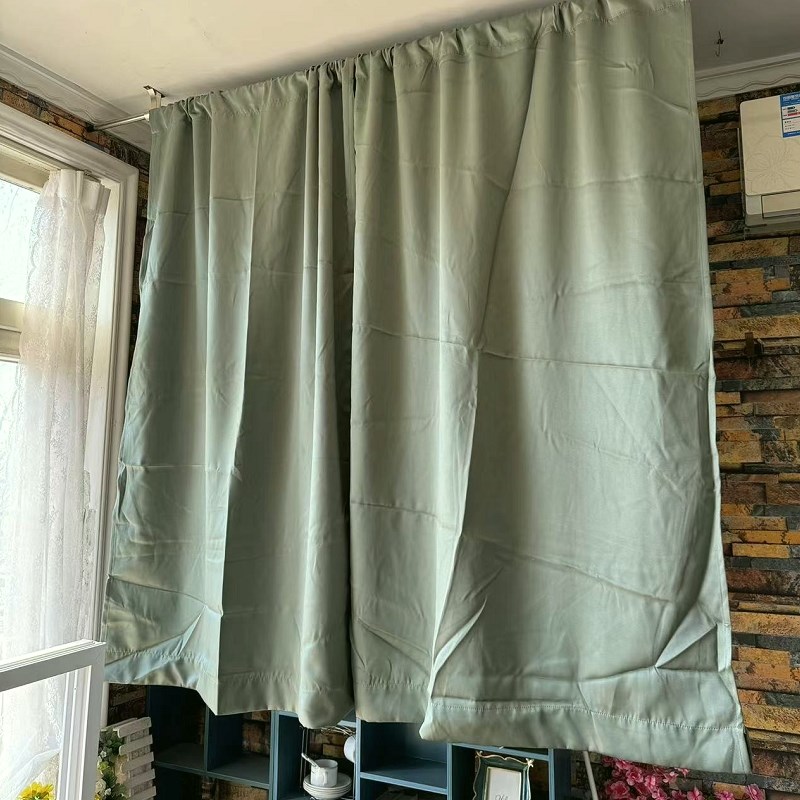简约军绿色成品窗帘,客厅书房隔断帘,北欧加厚全遮光纯色窗帘