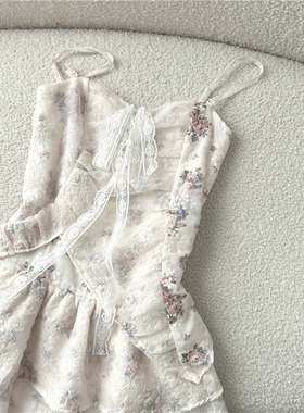 Ms XIDU纯欲风吊带抹胸碎花连衣裙女夏气质蓬蓬裙收腰小个子短裙