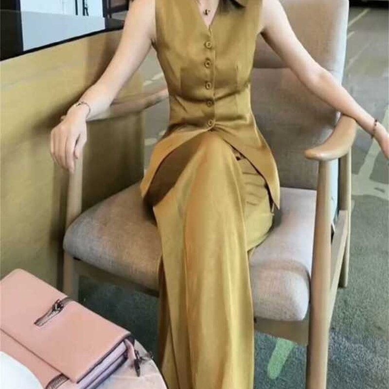 套装女2024夏春季御姐风无袖修身干练马甲高腰职业阔Z腿裤两件套