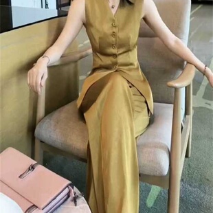 套装女2024夏春季御姐风无袖修身干练马甲高腰职业阔Z腿裤两件套