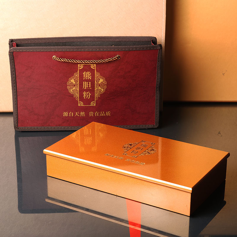 速发新款金色熊胆粉礼盒礼品盒空盒子大容量5瓶装木盒油漆盒包装