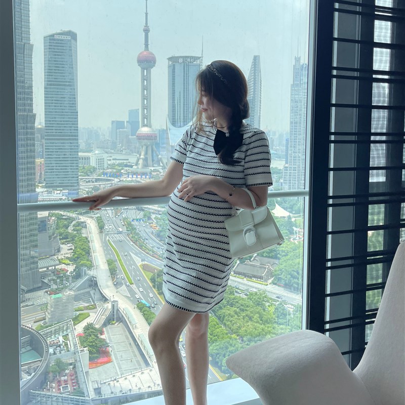 PEIPEI孕妇装 夏天条t纹纯棉上衣短款孕期连衣裙夏装宽松时尚外出