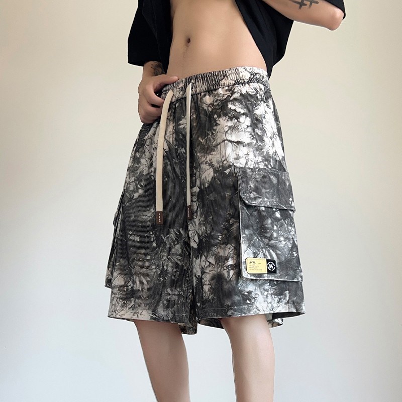 迷彩工装夏季短裤男冰丝五分裤子男士休闲直筒青少年宽松运动中裤