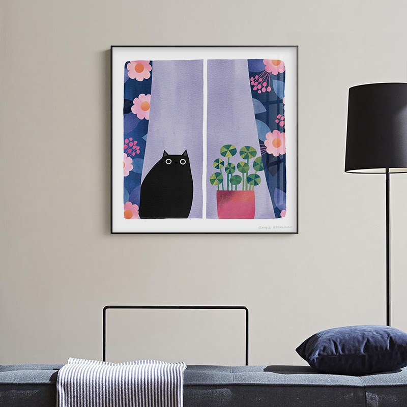 创意名画猫咪装饰画温馨可爱油画动物挂画儿童房幼儿园保育室壁画图片