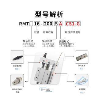 亚德客无杆气缸RMT16/20/25/32/40X100X200X300X500X600X800X1000