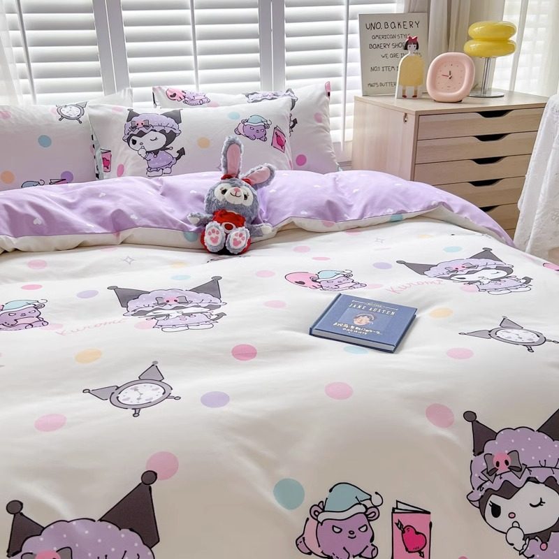 波点库洛米纯棉四件套可爱少女心全棉学生宿舍床上三件套床单床笠,床上用品,床品套件/四件套/多件套,淘宝优惠券,粉丝福利购,淘宝优惠卷