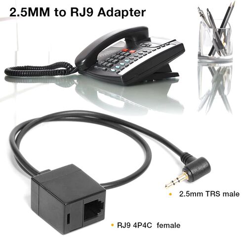 2PCS 2.5mm TRS Male to RJ9 4P4C Female Plug Headset Jack Te