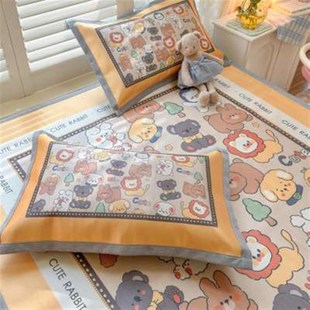 新款儿童卡通夏天可机水洗冰丝凉席三件套2023新款学生宿舍单人软