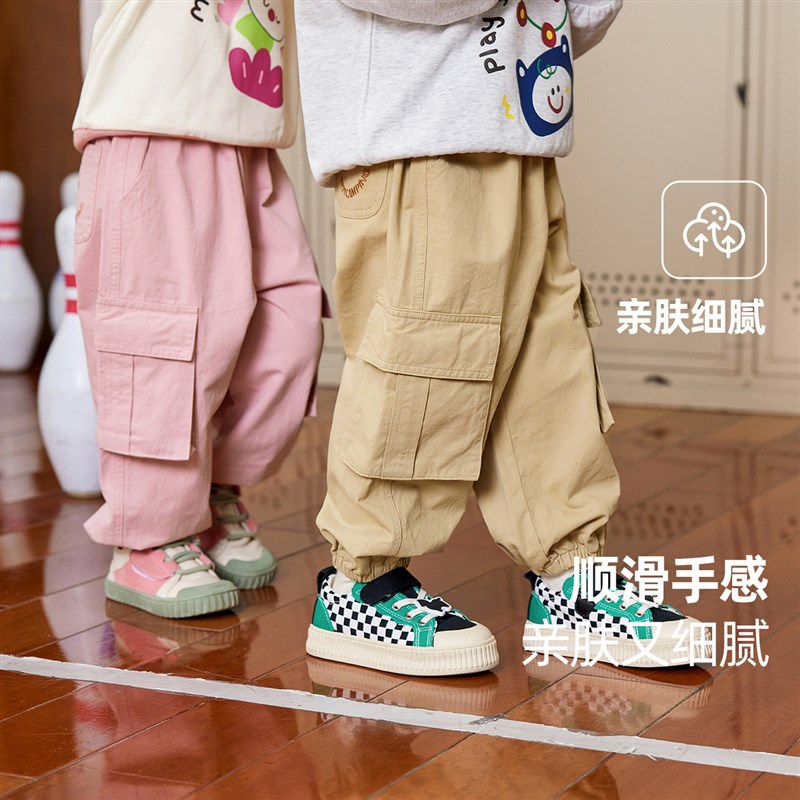 宝宝纯棉休闲工装裤春季新款儿童宽松学院风长裤男童束Z脚裤春款