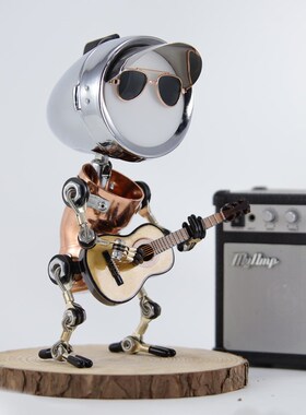 工业风朋克金属手工机器人家居桌面台灯摆件装饰礼物乐器贝斯现货