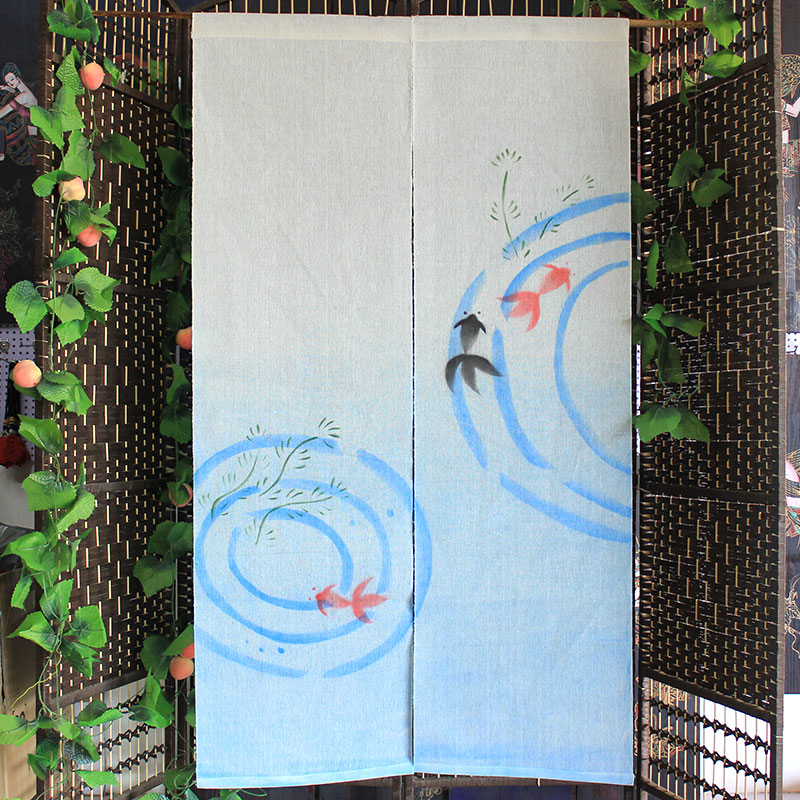 日式门帘子苎麻玄关帘卧室厨房隔断帘喷布艺绘挂帘田园风分式半帘