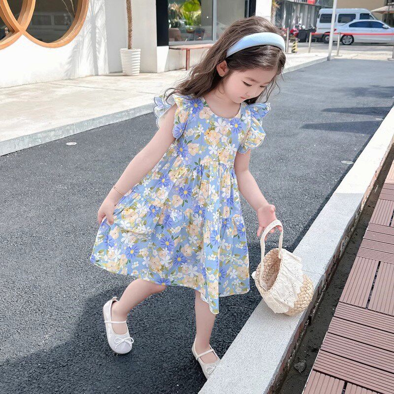 女童甜美连衣裙2024新款夏季儿童碎花沙滩裙子洋气女孩宝宝公主裙