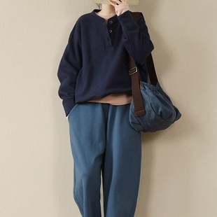 加绒加厚纽扣设计短款 新款 慵懒风棉卫衣T恤宽松外套女2023秋冬
