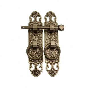 中式纯铜柜门拉手龙纹刻花书柜门条拉手对开门锁纯铜加厚门把手