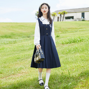 女大童春装连衣裙2023新款儿童洋气春秋款背带裙子女童学院风套装